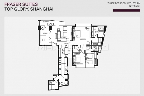 Apartment Shanghai rent Fraser Suite Top Glory 3bedroom 247sqm ¥65,000 SH017227