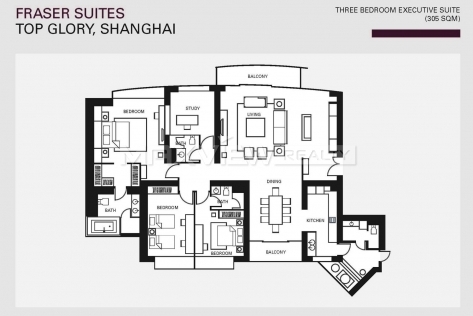 Property Shanghai Fraser Suite Top Glory 4bedroom 310sqm ¥100,000 SH017228