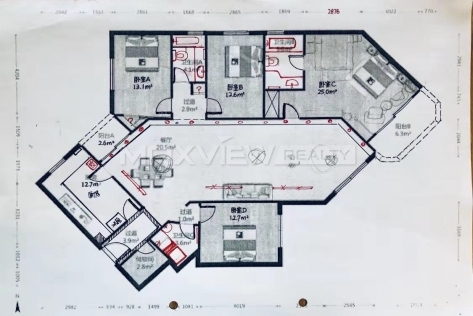 Maosheng Buiding 4bedroom 223sqm ¥27,000 PRS3089